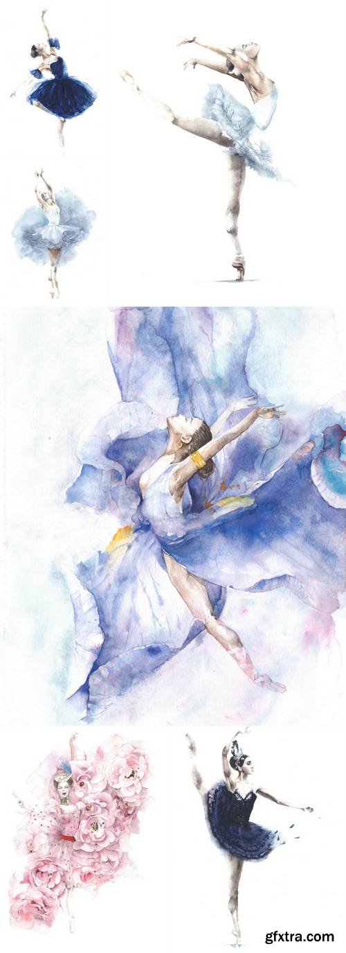 Ballerina Dancing Girl Watercolor Painting