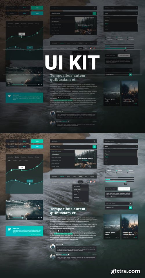 Dark UI KIT Layered PSD Template