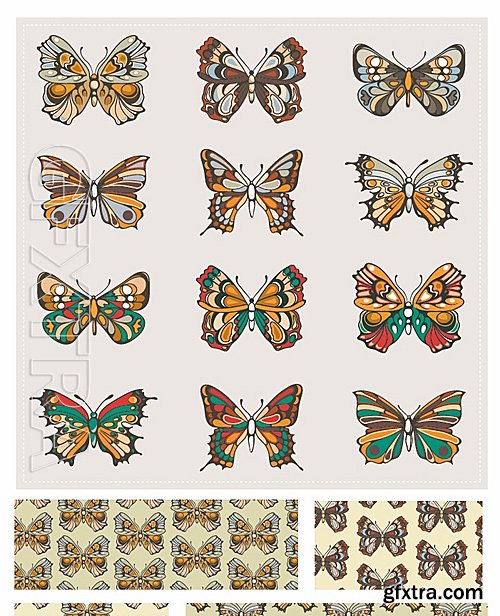 Butterflies Vector Patterns Set 1