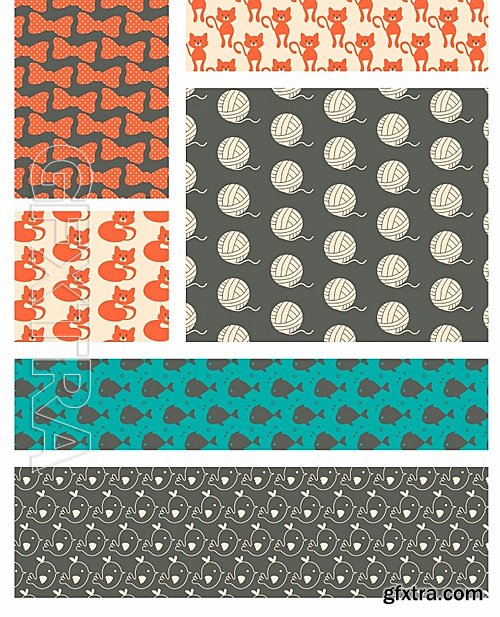 Cats Patterns Vector Set 1