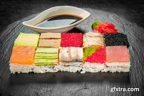 Collection of sushi rice seafood sauce with wasabi caviar 25 HQ Jpeg