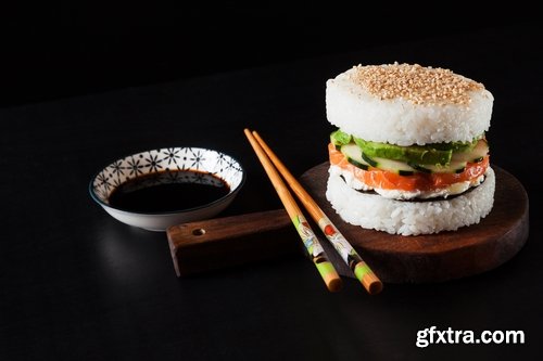 Collection of sushi rice seafood sauce with wasabi caviar 25 HQ Jpeg