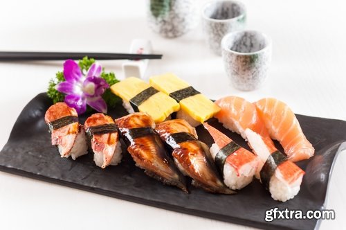 Collection of sushi rice seafood sauce with wasabi caviar 25 HQ Jpeg