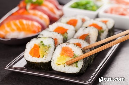 Collection of sushi rice seafood sauce with wasabi caviar 25 HQ Jpeg