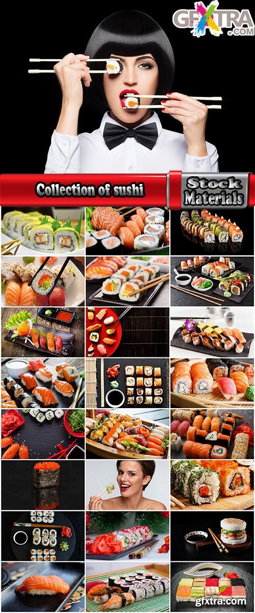 Collection of sushi rice seafood sauce with wasabi caviar 25 HQ Jpeg