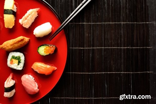 Collection of sushi rice seafood sauce with wasabi caviar 25 HQ Jpeg