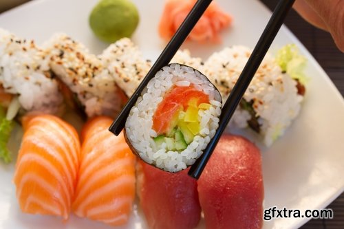 Collection of sushi rice seafood sauce with wasabi caviar 25 HQ Jpeg