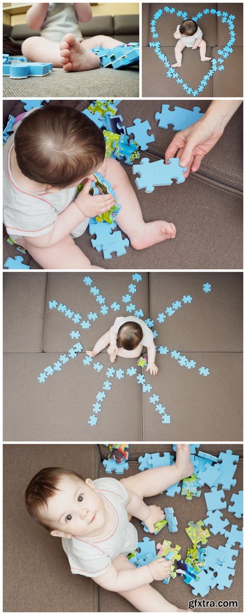 Baby boy playing with puzzle 5X JPEG