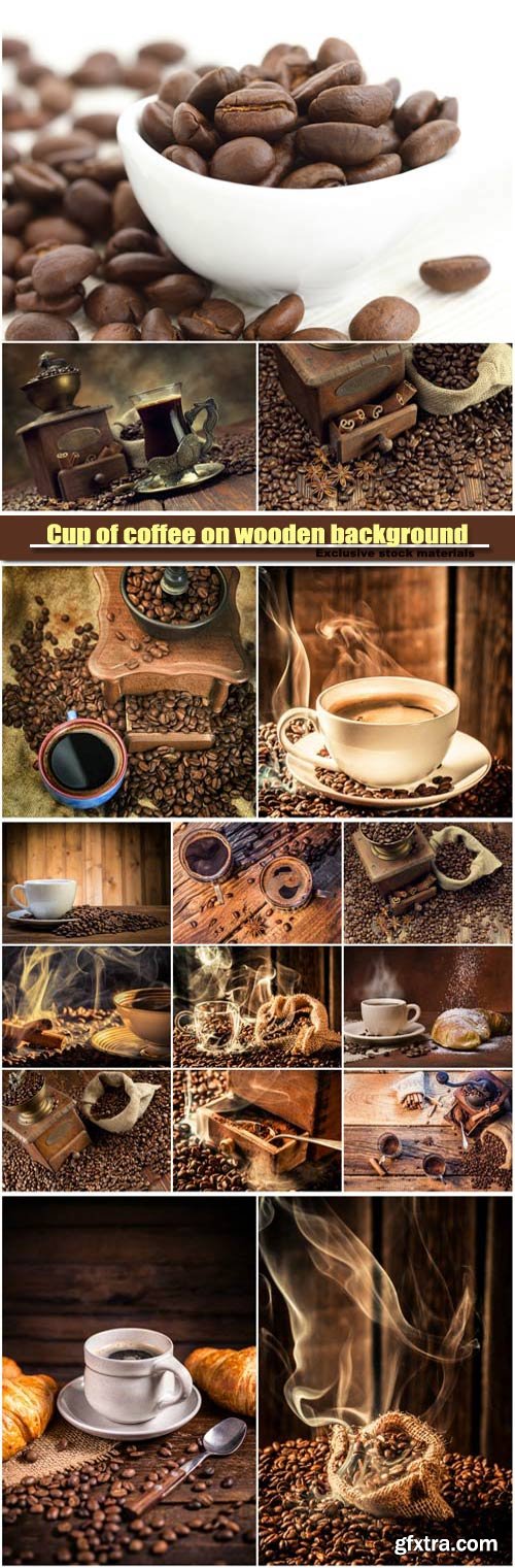 Cup of coffee on wooden background