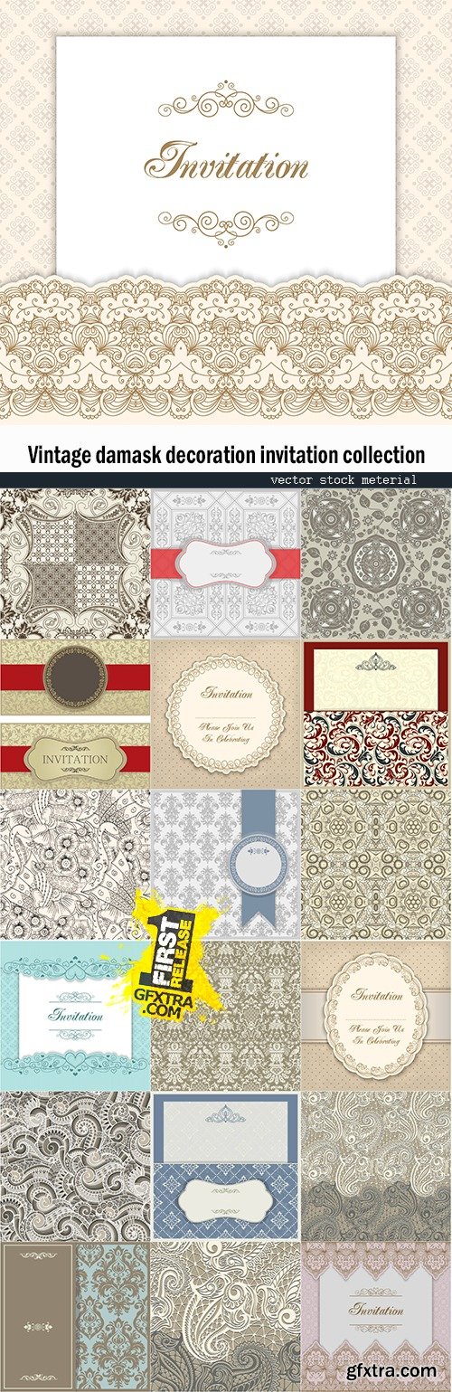 Vintage damask decoration invitation collection