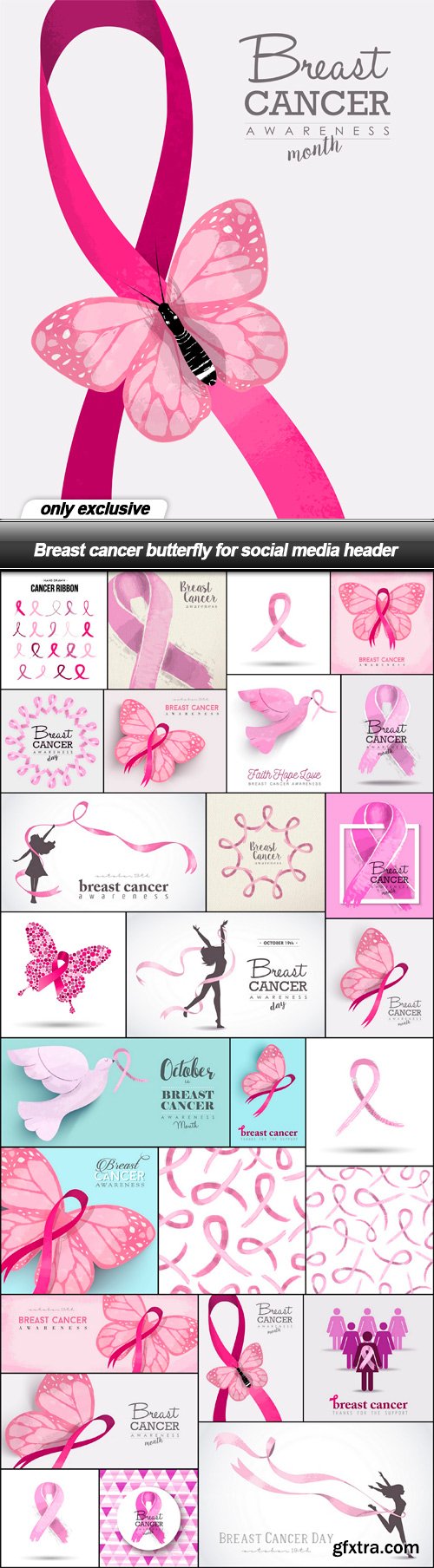 Breast cancer butterfly for social media header - 27 EPS