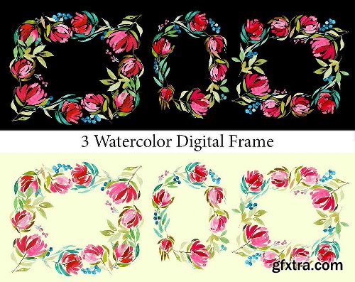 3 Watercolor Digital Frames