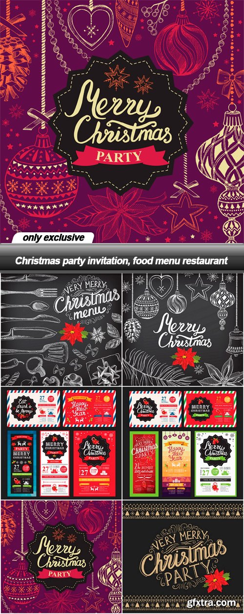 Christmas party invitation, food menu restaurant - 35 EPS