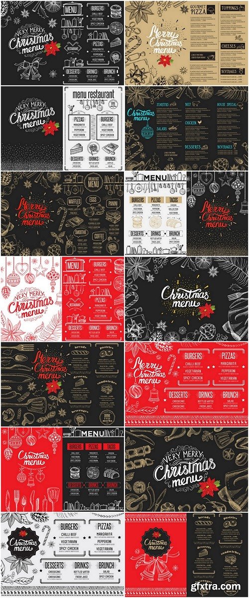 Christmas party invitation, food menu restaurant - 35 EPS