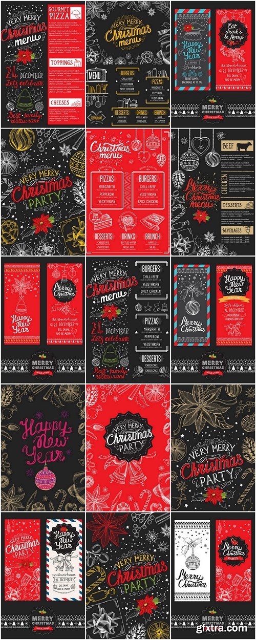 Christmas party invitation, food menu restaurant - 35 EPS