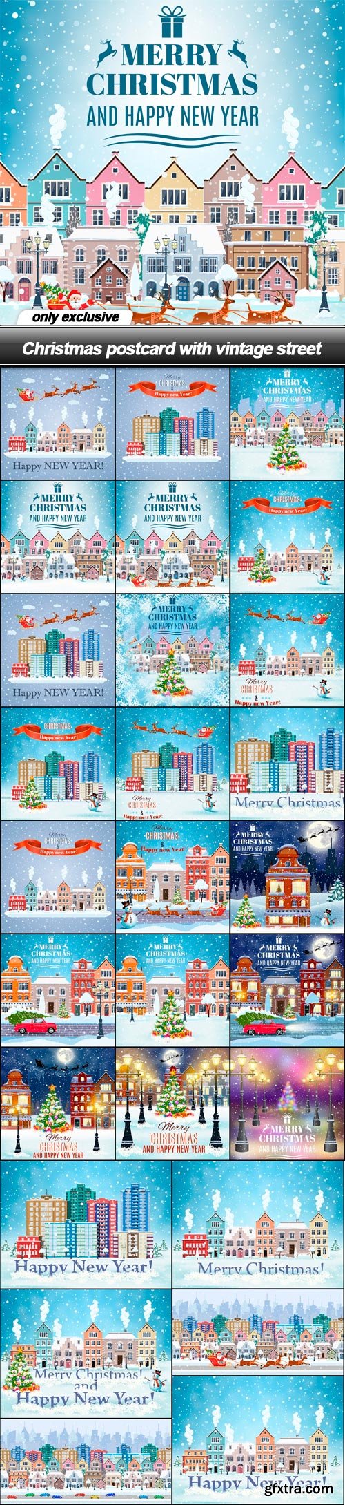 Christmas postcard with vintage street - 27 EPS