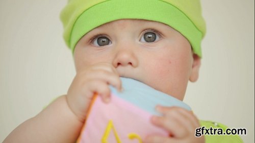 Baby in bright clothes chew toy