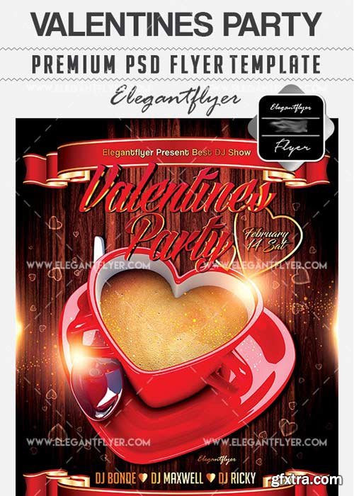 Valentines Party Flyer PSD V12 Template + Facebook Cover