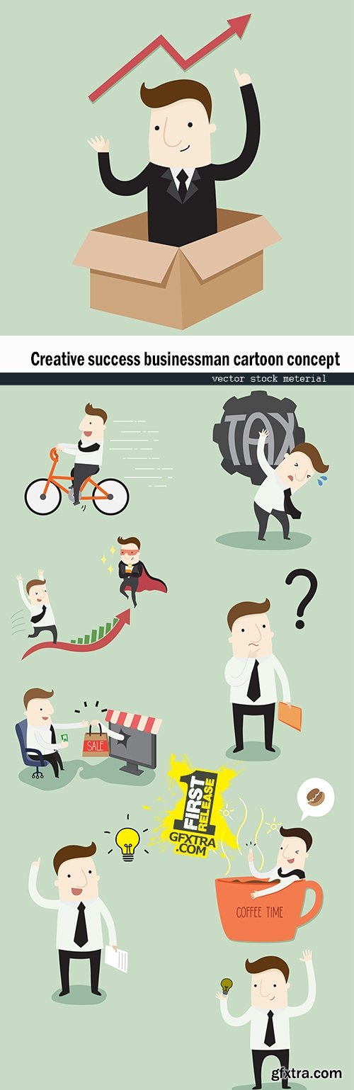 Creative success businessman cartoon concept