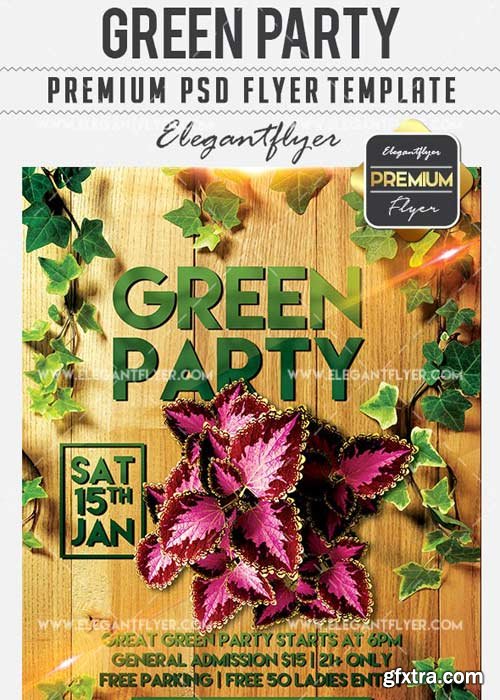 Green Party Flyer PSD V7 Template + Facebook Cover