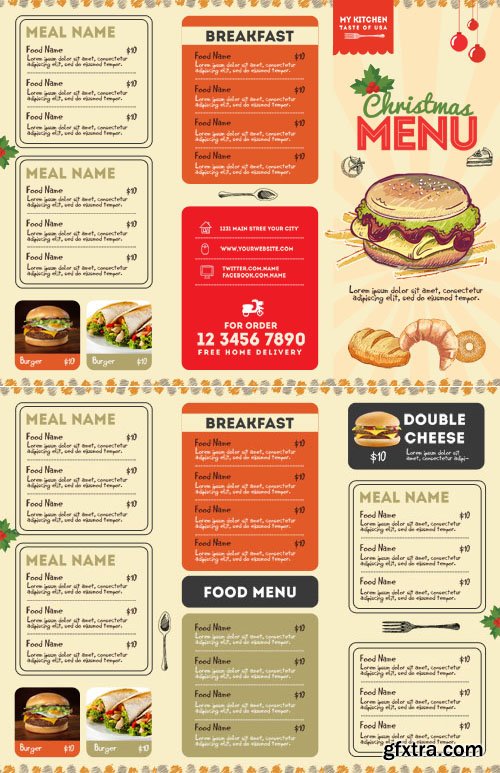 Restaurant Food Menu Flyer, Brochure & Tri-Fold PSD Templates