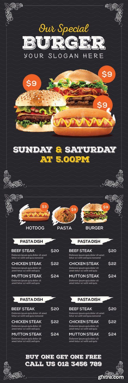 Restaurant Food Menu Flyer, Brochure & Tri-Fold PSD Templates