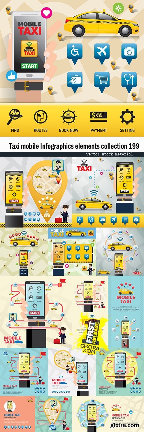 Taxi mobile Infographics elements collection 199