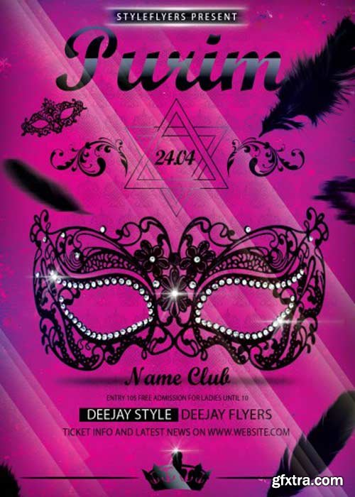 Purim V8 PSD Flyer Template with Facebook Cover