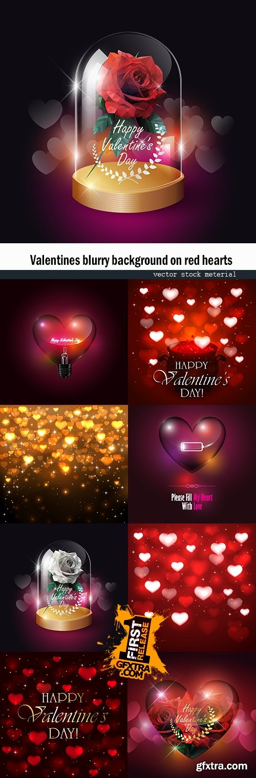 Valentines blurry background on red hearts