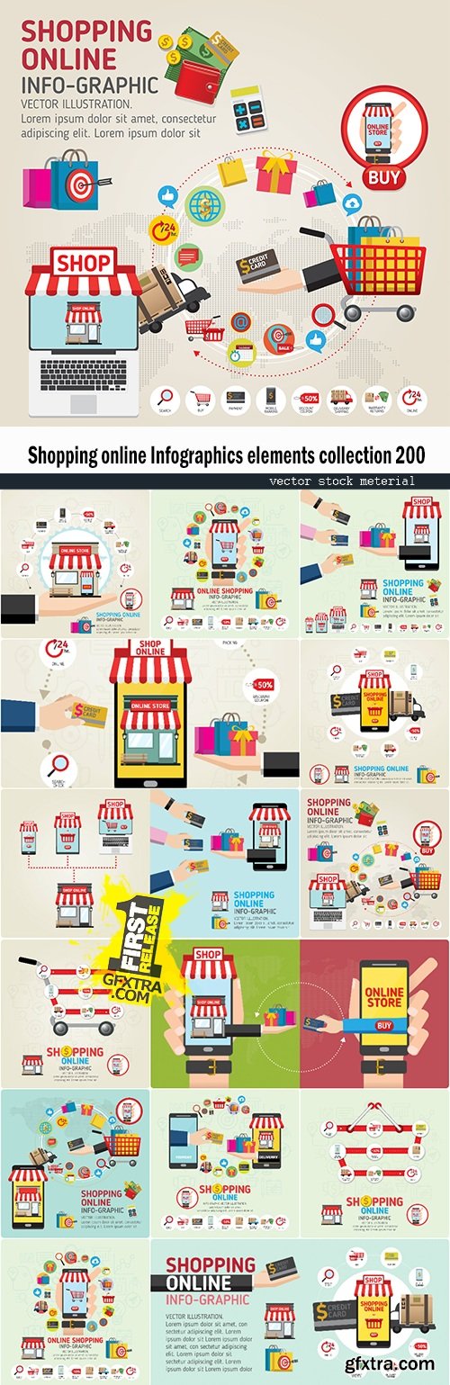 Shopping online Infographics elements collection 200