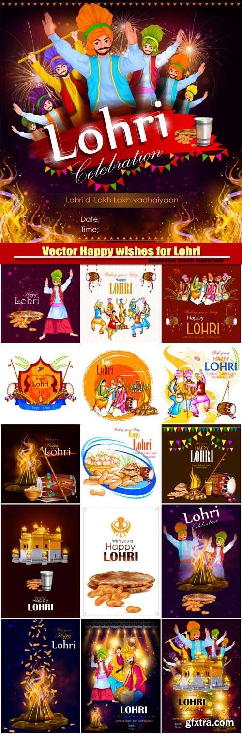 Vector Happy wishes for Lohri on festival of Punjab India background