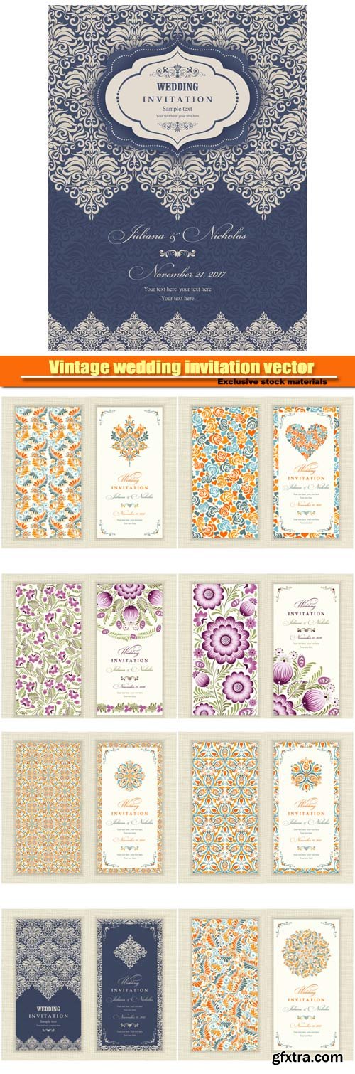 Vintage wedding invitation vector