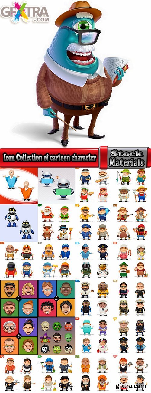 Icon Collection of cartoon character for children's coloring book 2-25 EPS