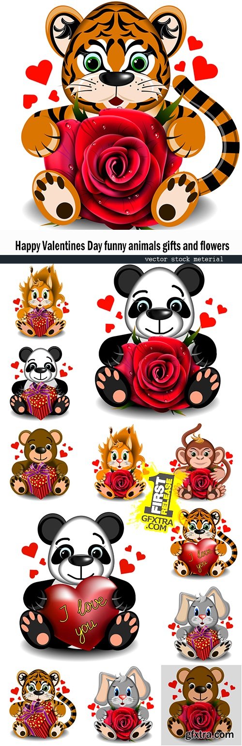 Happy Valentines Day funny animals gifts and flowers