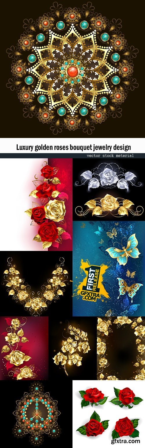 Luxury golden roses bouquet jewelry design