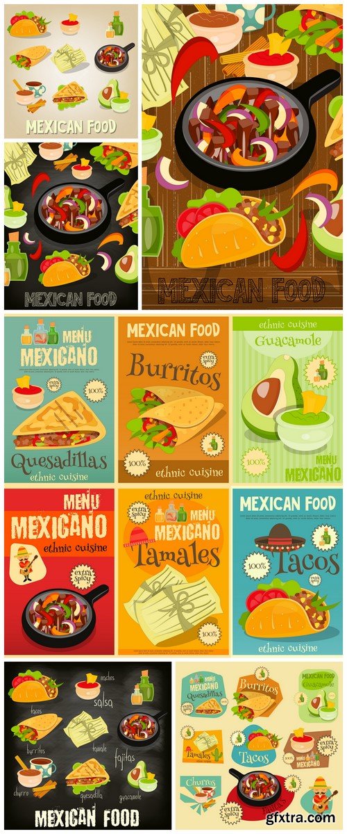 Mexican food posters 6X EPS