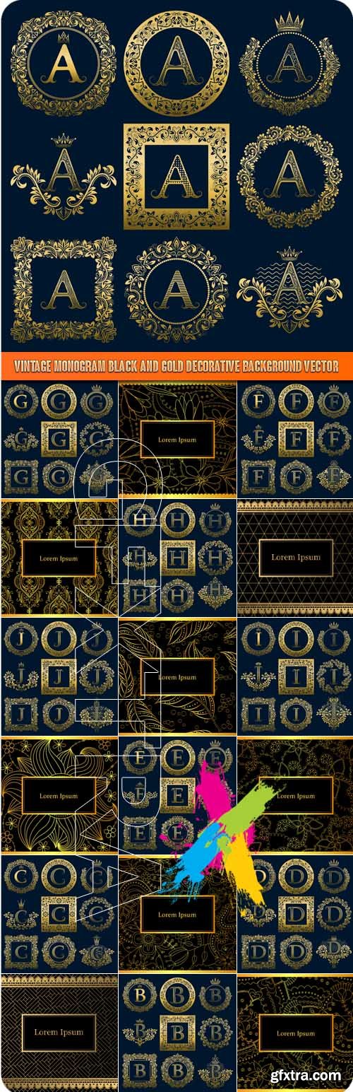 Vintage monogram Black and gold decorative background vector