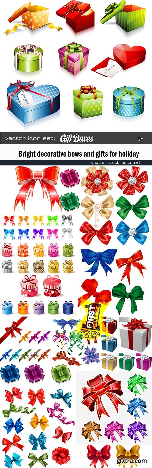 Bright decorative bows and gifts for holiday