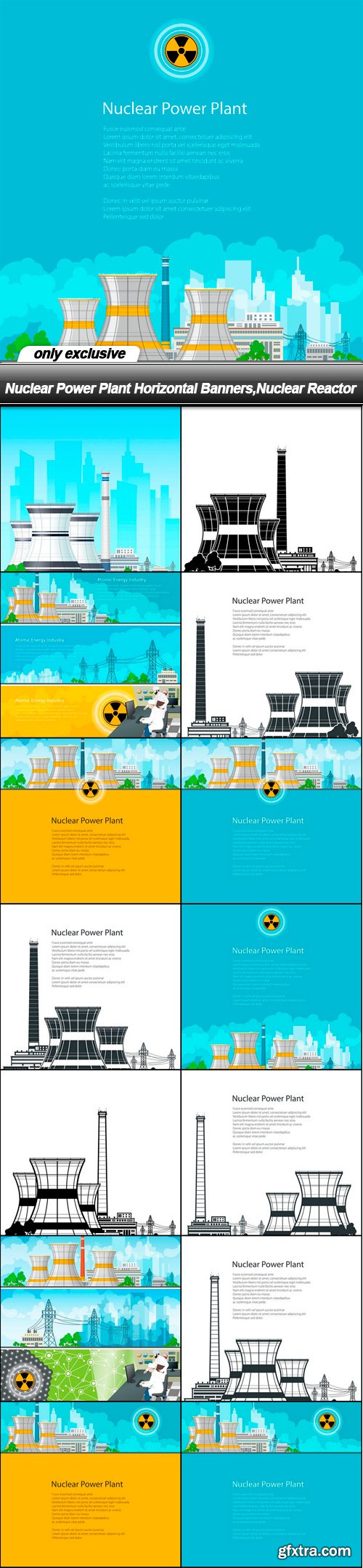 Nuclear Power Plant Horizontal Banners,Nuclear Reactor - 14 EPS