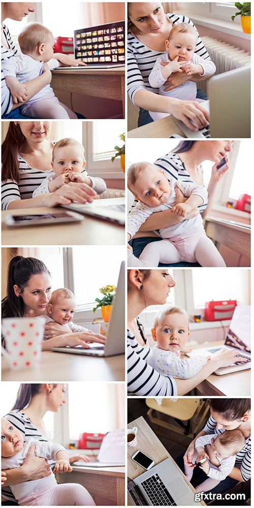 Young mom working home with child - 8UHQJPEG