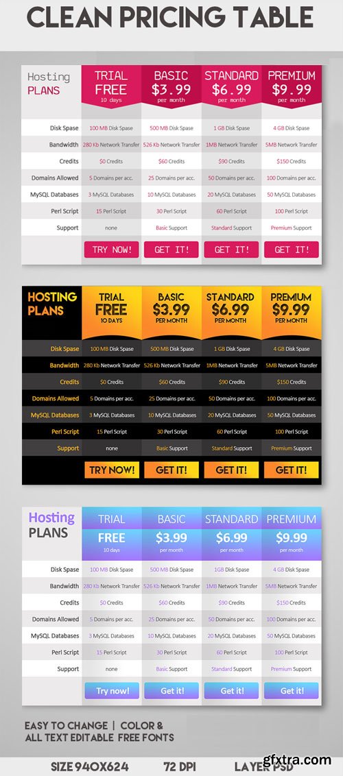 Clean Pricing Table PSD Templates