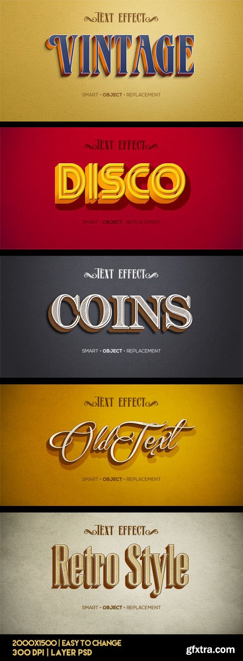 5 Retro Vintage Text Effects PSD Templates