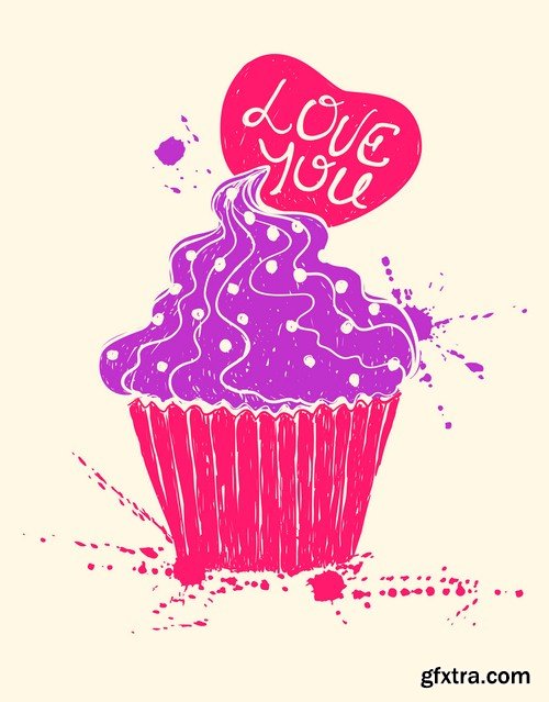 Valentine's Day cupcakes - 8 EPS