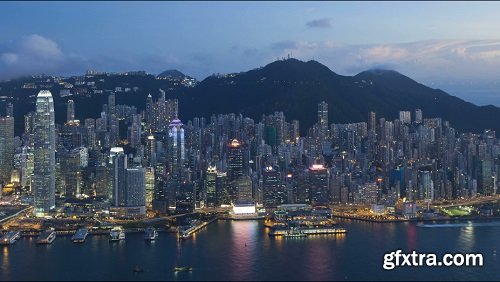 Aerial view over hong kong island looking towards victoria peak showing the