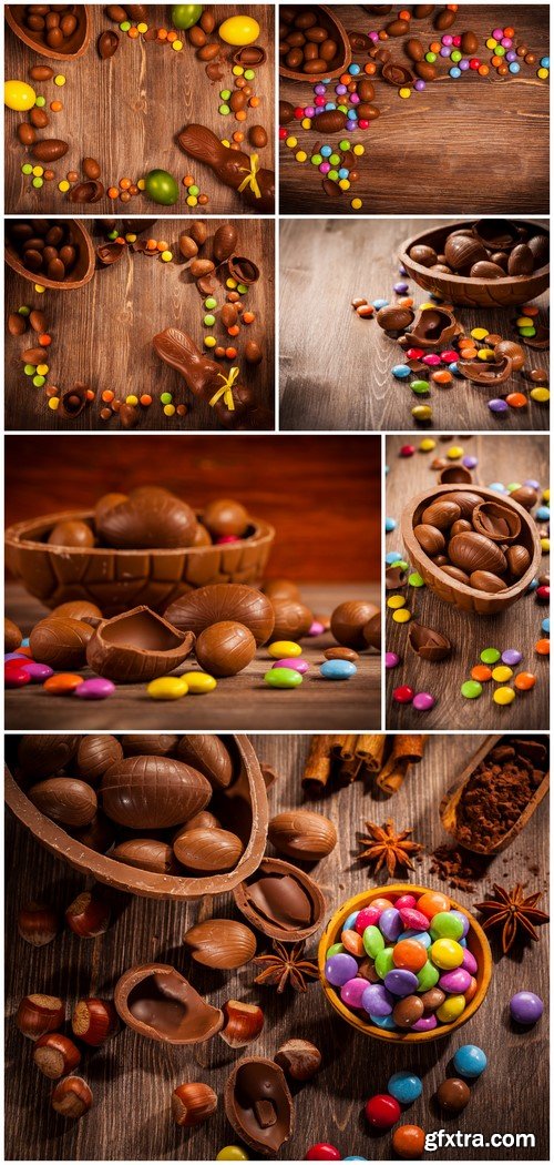 Assorted chocolate for Easter on wooden background 7X JPEG