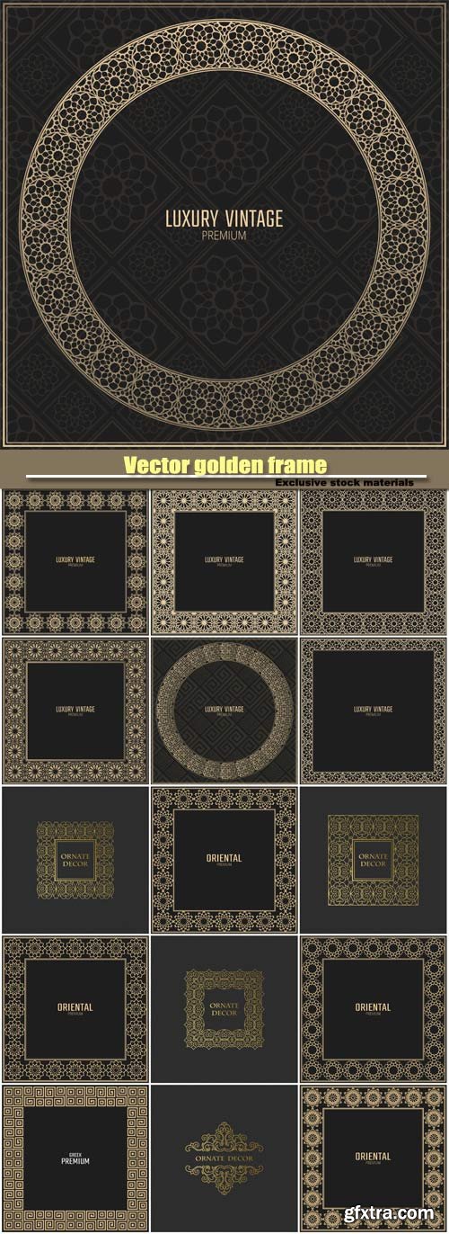 Vector golden frame, design elements, labels, vintage card for design