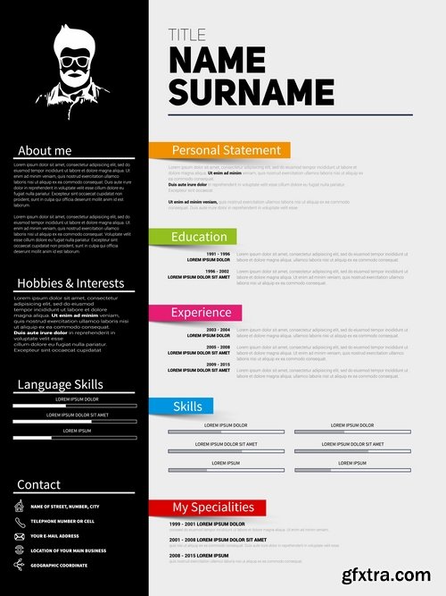 Collection resume template example profile flyer banner advertising sheet cover 25 EPS