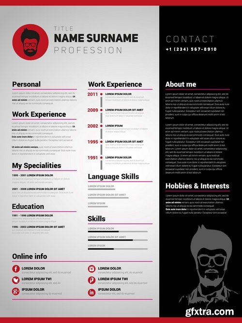 Collection resume template example profile flyer banner advertising sheet cover 25 EPS