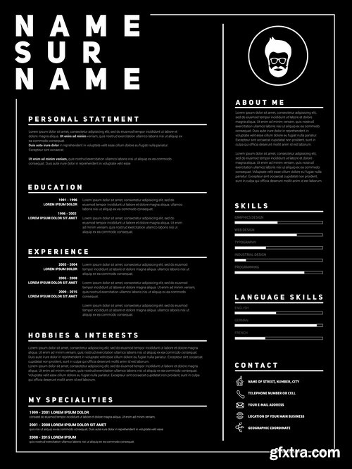 Collection resume template example profile flyer banner advertising sheet cover 25 EPS