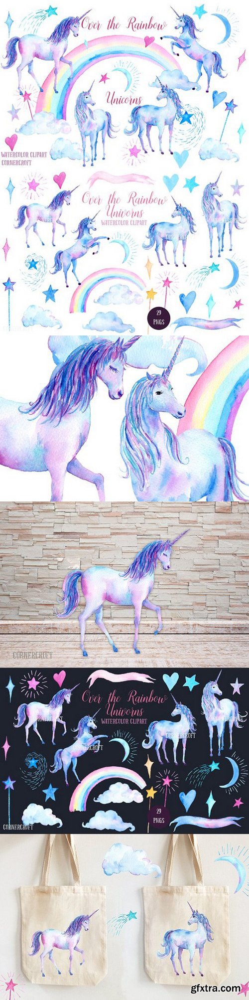 CM - Watercolor Clipart Unicorns 1146628